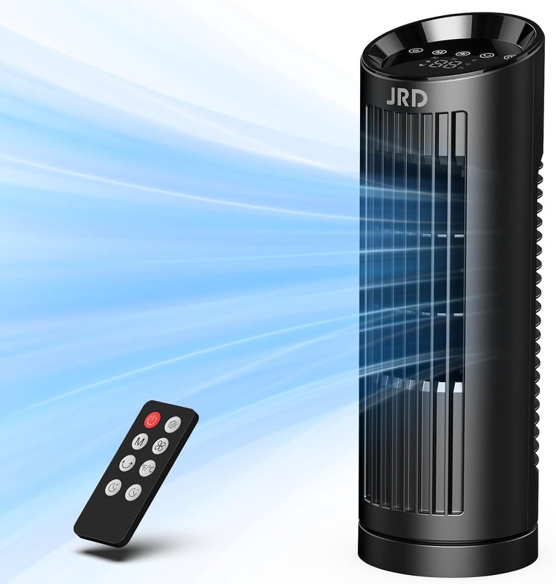 JRD 13'' Tower Fan for Bedroom, Quiet Cooling Desk Fan with Remote, 80° Oscillating, 3 Speed, 4 Mode, 12h Timer, Digital Touch Screen, Portable, Safe Bladeless Table Fan for Home Desktop Office - Image 1